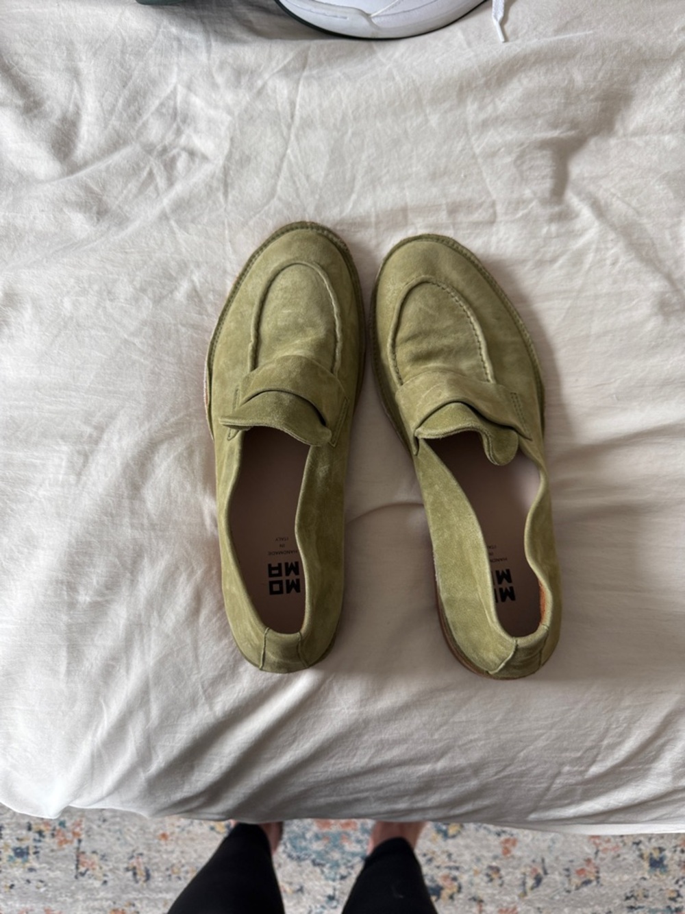 Women’s Italian Suede Penny Loafers in Olive Green - Picture 2 of 8